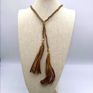 Chico's Gold Beaded Tassel Necklace